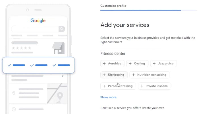 Select the services you offer for your potential clients to see