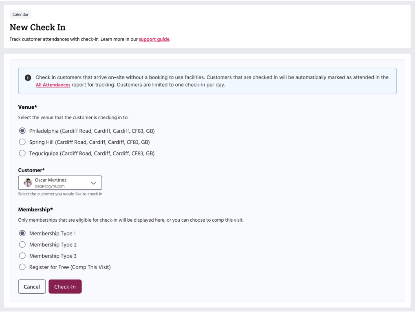 Logging a customer visit with the Check In tool