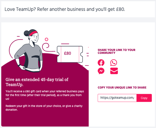 TeamUp business referral program