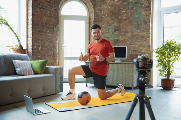 A man leading a training session via video coaching.