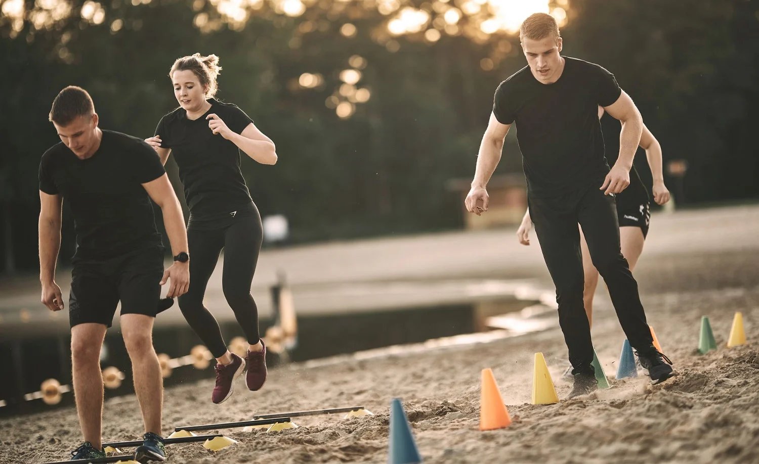 A bootcamp workout in the outdoors.