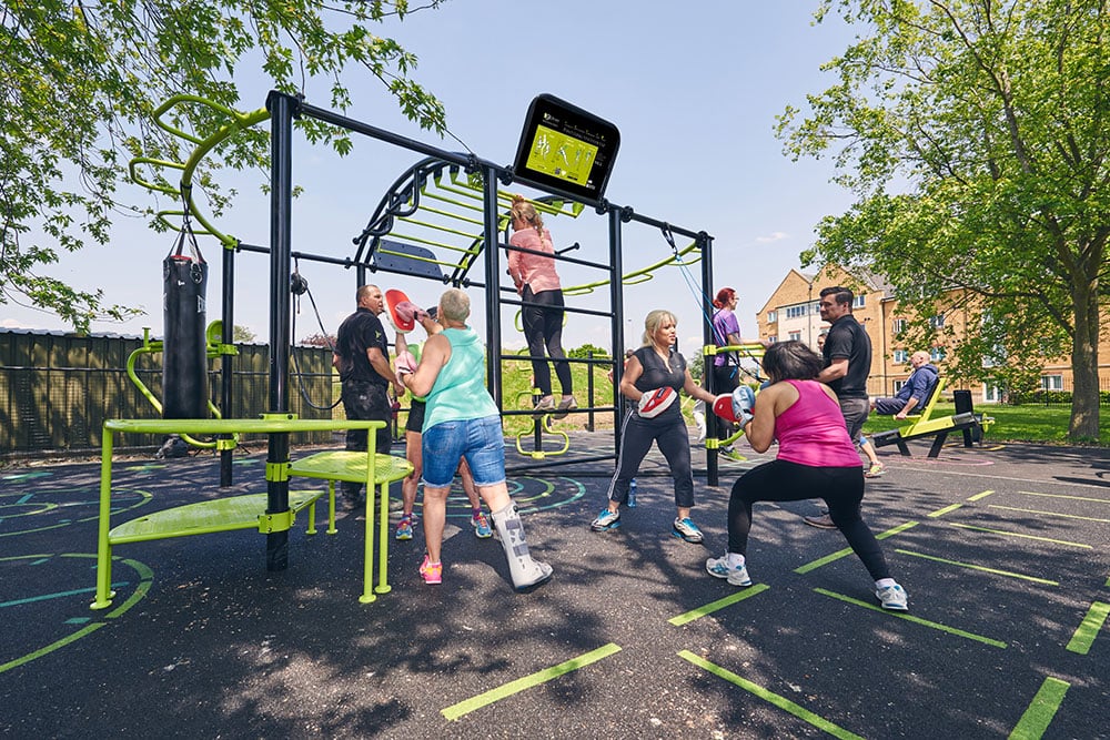 An outdoor space for circuit cardio workouts.