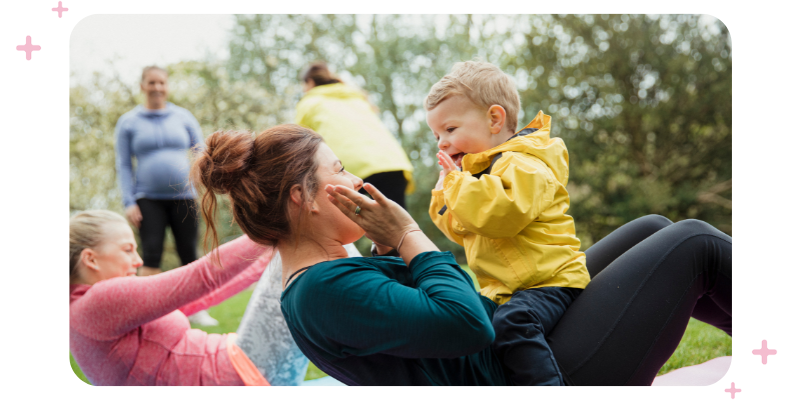 A moms and kids yoga class in the park.