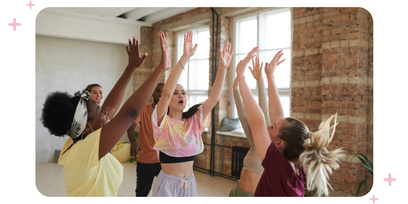 An exercise group enjoying a fitness class together