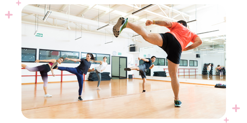 A martial arts class in a martial arts school