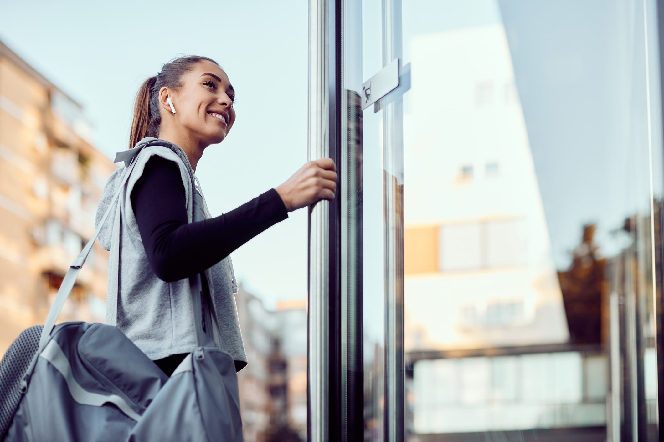 A client entering a gym or studio