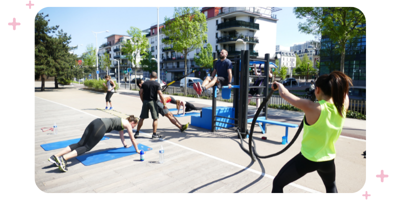 People working out outdoors.